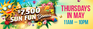 Win up to $500 Free Play or other prizes such as cash, summer gifts and bingo cards. Earn 250 slots points or $25 bingo buy-in to qualify.