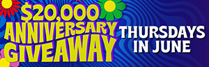 Join our 39th anniversary celebration and win up to $2,500 CASH! Everyone is a winner! Get great gifts of cash, Free Play, gifts and bingo cards. 