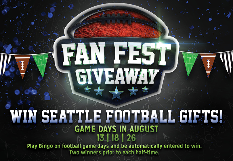 Win Seattle football gifts! Play Bingo on football game days and automatically be entered to win.