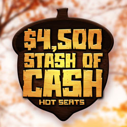 $4,500 STASH OF CASH HOT SEAT DRAWINGS. Two winners will be drawn each half-time session to select a squirrel to reveal their prize.