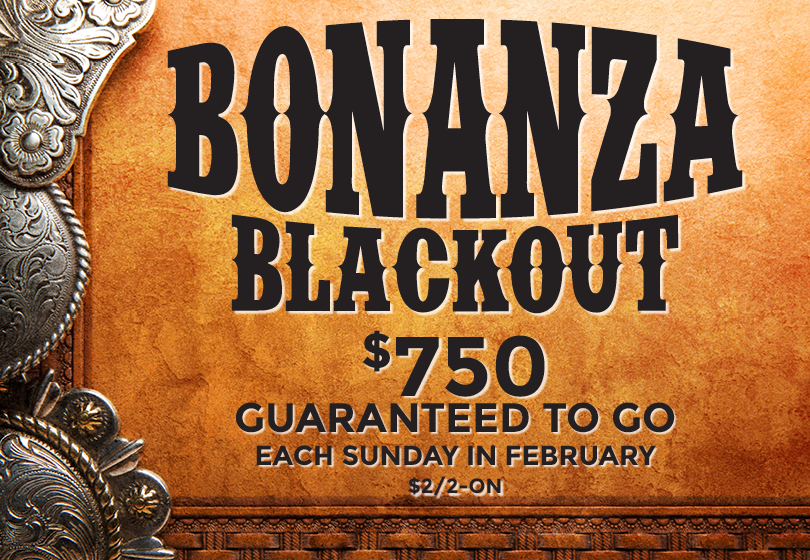 Sundays in February - Bonanza. $2/2-ON Guaranteed to go $750 Bingo promo. 